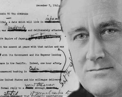 Roosevelt wrote and revised his speech after the attack on Pearl Harbor. Images: National Archives and WhiteHouse.gov.